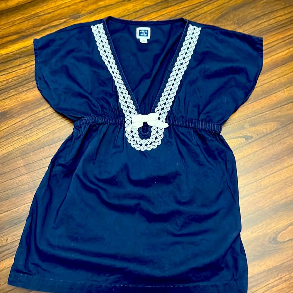 Janie and Jack Navy Swim Coverup with Cream Trim